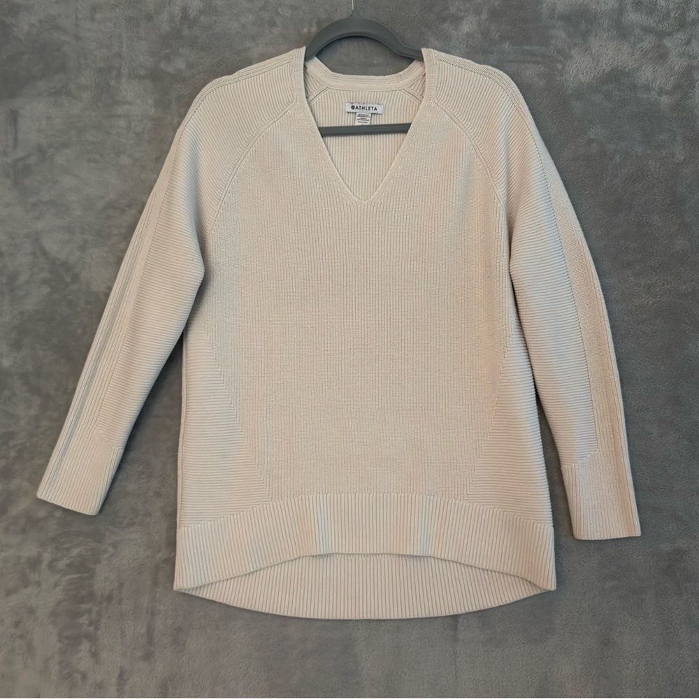 Athleta Hanover Merino V Neck Sweater Womens SP Shasta Creme Ivory #159164